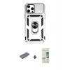 MARSİLYAN™- iPhone 12 Pro Max Kılıf Ahenk Klasik - Siyah 20D Premium Cam Ekran Koruyucu + Renkli Kamera Lens Koruma Cam - PE