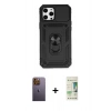 MARSİLYAN™- iPhone 12 Pro Max Kılıf Ahenk Klasik - Siyah 20D Premium Cam Ekran Koruyucu + Sarı Neon Fosforlu Kamera Lens