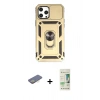 MARSİLYAN™- iPhone 12 Pro Max Kılıf Ahenk Klasik - Siyah 20D Premium Cam Ekran Koruyucu + Sarı Renkli Kamera Lens Koruma Cam