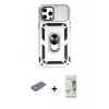 MARSİLYAN™- iPhone 12 Pro Max Kılıf Ahenk Klasik - Siyah 20D Premium Cam Ekran Koruyucu + Sarı Renkli Kamera Lens Koruma Cam
