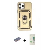 MARSİLYAN™- iPhone 12 Pro Max Kılıf Ahenk Klasik - Siyah 20D Premium Cam Ekran Koruyucu + Renkli Kamera Lens Koruma Cam - TU