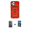 MARSİLYAN™- iPhone 12 Pro Max Kılıf Ahenk Klasik - Siyah 34D Izgaralı Cam + Neon Fosforlu Kamera Lens - BZ