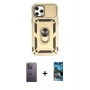 MARSİLYAN™- iPhone 12 Pro Max Kılıf Ahenk Klasik - Siyah 34D Izgaralı Cam + Neon Fosforlu Kamera Lens - BZ