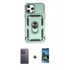 MARSİLYAN™- iPhone 12 Pro Max Kılıf Ahenk Klasik - Siyah 34D Izgaralı Cam + Neon Fosforlu Kamera Lens - BZ