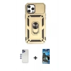 MARSİLYAN™- iPhone 12 Pro Max Kılıf Ahenk Klasik - Siyah 34D Izgaralı Cam + Shine Kamera Lens - LT