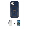 MARSİLYAN™- iPhone 12 Pro Max Kılıf Ahenk Klasik - Siyah 34D Izgaralı Cam + Shine Kamera Lens - LT