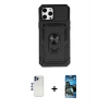 MARSİLYAN™- iPhone 12 Pro Max Kılıf Ahenk Klasik - Siyah 34D Izgaralı Cam + Shine Kamera Lens - LT