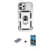 MARSİLYAN™- iPhone 12 Pro Max Kılıf Ahenk Klasik - Siyah 34D Izgaralı Cam + Renkli Kamera Lens Koruma Cam - MI