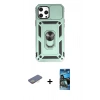 MARSİLYAN™- iPhone 12 Pro Max Kılıf Ahenk Klasik - Siyah 34D Izgaralı Cam + Renkli Kamera Lens Koruma Cam - SI
