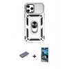 MARSİLYAN™- iPhone 12 Pro Max Kılıf Ahenk Klasik - Siyah 34D Izgaralı Cam + Renkli Kamera Lens Koruma Cam - TU