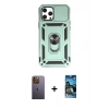MARSİLYAN™- iPhone 12 Pro Max Kılıf Ahenk Klasik - Siyah 34D Izgaralı Cam + Sarı Neon Fosforlu Kamera Lens