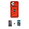 MARSİLYAN™- iPhone 12 Pro Max Kılıf Ahenk Klasik - Siyah 34D Izgaralı Cam + Sarı Neon Fosforlu Kamera Lens
