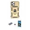 MARSİLYAN™- iPhone 12 Pro Max Kılıf Ahenk Klasik - Siyah 34D Izgaralı Cam + Sarı Renkli Kamera Lens Koruma Cam