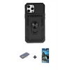 MARSİLYAN™- iPhone 12 Pro Max Kılıf Ahenk Klasik - Siyah 34D Izgaralı Cam + Sarı Renkli Kamera Lens Koruma Cam