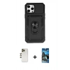 MARSİLYAN™- iPhone 12 Pro Max Kılıf Ahenk Klasik - Siyah 34D Izgaralı Cam + Shine Kamera Lens - GD
