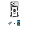 MARSİLYAN™- iPhone 12 Pro Max Kılıf Ahenk Klasik - Siyah 34D Izgaralı Cam + Shine Kamera Lens Koruma Cam - PE