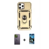MARSİLYAN™- iPhone 12 Pro Max Kılıf Ahenk Klasik - Siyah 34D Izgaralı Cam + Neon Fosforlu Kamera Lens - YL