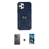 MARSİLYAN™- iPhone 12 Pro Max Kılıf Ahenk Klasik - Siyah 34D Izgaralı Cam + Neon Fosforlu Kamera Lens - YL