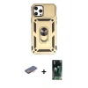 MARSİLYAN™- iPhone 12 Pro Max Kılıf Ahenk Klasik - Siyah 360 Mat Full Body Arka Koruyucu + Turuncu Renkli Kamera Lens Koruma Cam