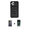 MARSİLYAN™- iPhone 12 Pro Max Kılıf Ahenk Klasik - Siyah 360 Mat Full Body Arka Koruyucu + Neon Fosforlu Kamera Lens - YL