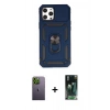MARSİLYAN™- iPhone 12 Pro Max Kılıf Ahenk Klasik - Siyah 360 Mat Full Body Arka Koruyucu + Neon Fosforlu Kamera Lens - YL