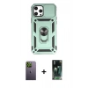 MARSİLYAN™- iPhone 12 Pro Max Kılıf Ahenk Klasik - Siyah 360 Mat Full Body Arka Koruyucu + Neon Fosforlu Kamera Lens - YL
