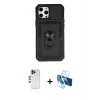 MARSİLYAN™- iPhone 12 Pro Max Kılıf Ahenk Klasik - Siyah 3D Antistatik Cam Ekran Koruyucu + Shine Kamera Lens - GD