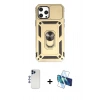 MARSİLYAN™- iPhone 12 Pro Max Kılıf Ahenk Klasik - Siyah 3D Antistatik Cam Ekran Koruyucu + Lacivert Shine Kamera Lens