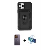 MARSİLYAN™- iPhone 12 Pro Max Kılıf Ahenk Klasik - Siyah 3D Antistatik Cam Ekran Koruyucu + Neon Fosforlu Kamera Lens - SI