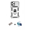 MARSİLYAN™- iPhone 12 Pro Max Kılıf Ahenk Klasik - Siyah 3D Antistatik Cam Ekran Koruyucu + Shine Kamera Lens Koruma Cam - SABE