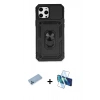 MARSİLYAN™- iPhone 12 Pro Max Kılıf Ahenk Klasik - Siyah 3D Antistatik Cam Ekran Koruyucu + Shine Kamera Lens Koruma Cam - MI