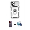 MARSİLYAN™- iPhone 12 Pro Max Kılıf Ahenk Klasik - Siyah 3D Antistatik Cam Ekran Koruyucu + Neon Fosforlu Kamera Lens - TU