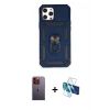 MARSİLYAN™- iPhone 12 Pro Max Kılıf Ahenk Klasik - Siyah 3D Antistatik Cam Ekran Koruyucu + Neon Fosforlu Kamera Lens - TU