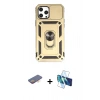 MARSİLYAN™- iPhone 12 Pro Max Kılıf Ahenk Klasik - Siyah 3D Antistatik Cam Ekran Koruyucu + Renkli Kamera Lens Koruma Cam - TU