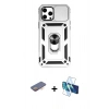 MARSİLYAN™- iPhone 12 Pro Max Kılıf Ahenk Klasik - Siyah 3D Antistatik Cam Ekran Koruyucu + Renkli Kamera Lens Koruma Cam - TU