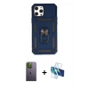 MARSİLYAN™- iPhone 12 Pro Max Kılıf Ahenk Klasik - Siyah 3D Antistatik Cam Ekran Koruyucu + Neon Fosforlu Kamera Lens - YL