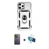 MARSİLYAN™- iPhone 12 Pro Max Kılıf Ahenk Klasik - Siyah 3D Antistatik Cam Ekran Koruyucu + Neon Fosforlu Kamera Lens - YL