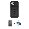 MARSİLYAN™- iPhone 12 Pro Max Kılıf Ahenk Klasik - Siyah 3D Antistatik Cam Ekran Koruyucu + Neon Fosforlu Kamera Lens - YL