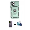 MARSİLYAN™- iPhone 12 Pro Max Kılıf Ahenk Klasik - Siyah 3D Antistatik Cam Ekran Koruyucu + Neon Fosforlu Kamera Lens - YL