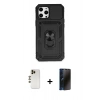 MARSİLYAN™- iPhone 12 Pro Max Kılıf Ahenk Klasik - Siyah 3D Antistatik Hayalet Cam Ekran Koruyucu + Shine Kamera Lens - GD