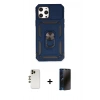 MARSİLYAN™- iPhone 12 Pro Max Kılıf Ahenk Klasik - Siyah 3D Antistatik Hayalet Cam Ekran Koruyucu + Shine Kamera Lens - GD