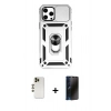 MARSİLYAN™- iPhone 12 Pro Max Kılıf Ahenk Klasik - Siyah 3D Antistatik Hayalet Cam Ekran Koruyucu + Shine Kamera Lens - GD