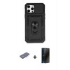 MARSİLYAN™- iPhone 12 Pro Max Kılıf Ahenk Klasik - Siyah 3D Antistatik Hayalet Cam Ekran Koruyucu + Mavi Renkli Kamera Lens Koruma Cam