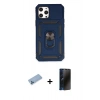 MARSİLYAN™- iPhone 12 Pro Max Kılıf Ahenk Klasik - Siyah 3D Antistatik Hayalet Cam Ekran Koruyucu + Shine Kamera Lens Koruma Cam - MI