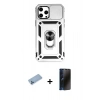 MARSİLYAN™- iPhone 12 Pro Max Kılıf Ahenk Klasik - Siyah 3D Antistatik Hayalet Cam Ekran Koruyucu + Shine Kamera Lens Koruma Cam - MI