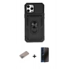 MARSİLYAN™- iPhone 12 Pro Max Kılıf Ahenk Klasik - Siyah 3D Antistatik Hayalet Cam Ekran Koruyucu + Shine Kamera Lens Koruma Cam - SABE