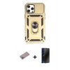 MARSİLYAN™- iPhone 12 Pro Max Kılıf Ahenk Klasik - Siyah 3D Antistatik Hayalet Cam Ekran Koruyucu + Shine Kamera Lens Koruma Cam - SABE