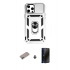 MARSİLYAN™- iPhone 12 Pro Max Kılıf Ahenk Klasik - Siyah 3D Antistatik Hayalet Cam Ekran Koruyucu + Shine Kamera Lens Koruma Cam - SABE