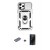 MARSİLYAN™- iPhone 12 Pro Max Kılıf Ahenk Klasik - Siyah 3D Antistatik Hayalet Cam Ekran Koruyucu + Renkli Kamera Lens Koruma Cam - TU