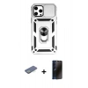MARSİLYAN™- iPhone 12 Pro Max Kılıf Ahenk Klasik - Siyah 3D Antistatik Hayalet Cam Ekran Koruyucu + Renkli Kamera Lens Koruma Cam - YL